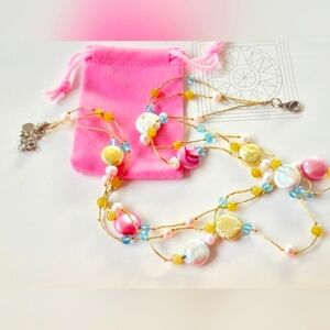 Multi Strand Freshwayer Pearl On Gold String Beaded Necklace with Pink Pouch